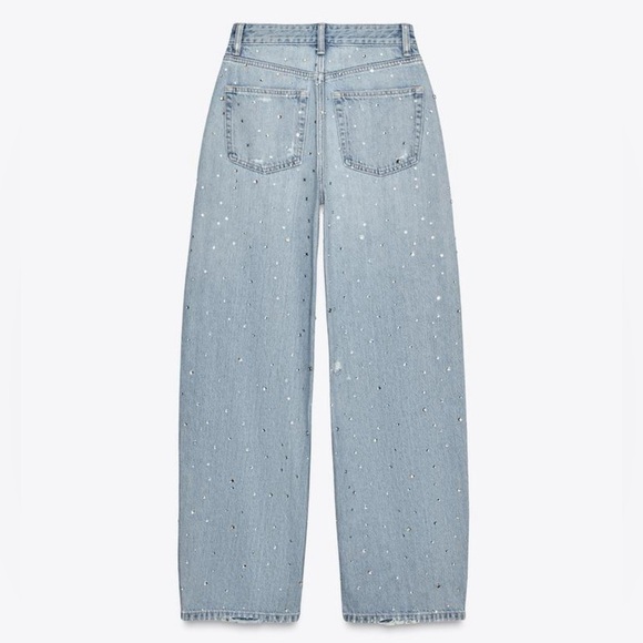 NWT ZARA TRF CURVED HIGH WAIST RHINESTONE JEANS - Picture 2 of 11